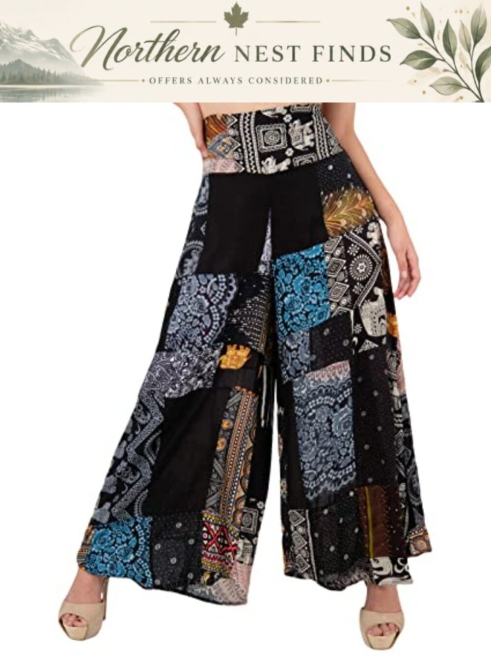 Lofbaz Women's Patchwork Wide Leg Palazzo Yoga Harem Pants Rayon